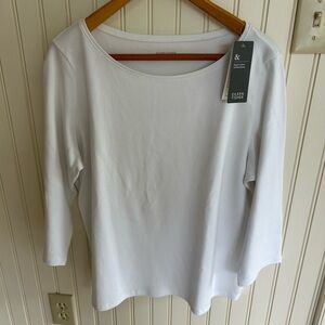 Eileen Fisher white cotton tee, 3/4 length sleeve, ballet neck, size XL, NWT